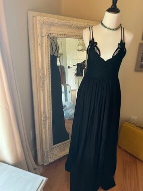 Three Bird Nest Black Lace Maxi Dress with Delicate Straps